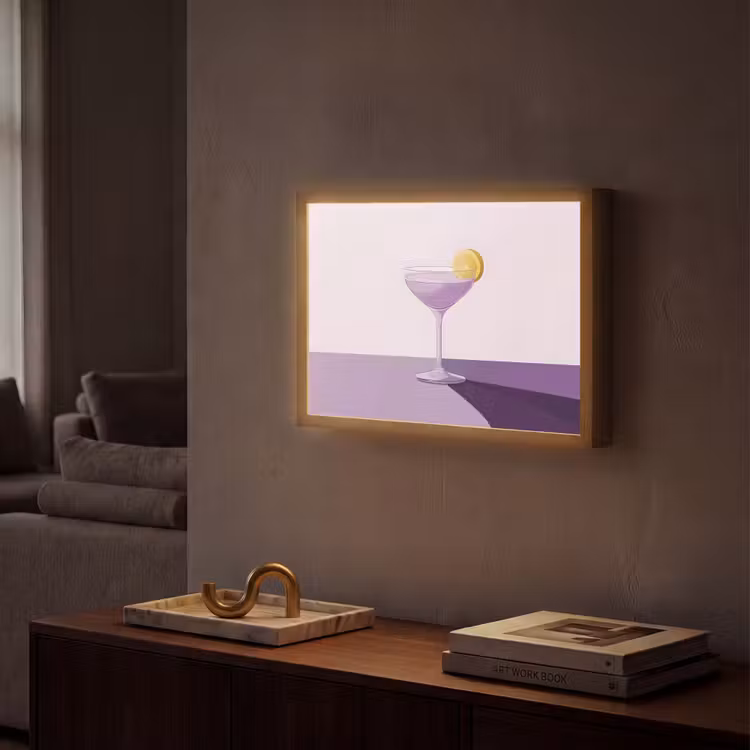 Cocktail - Paars - Minimalistisch - Citroen Light Box met batterij (Wandlamp) middel -sfeer1