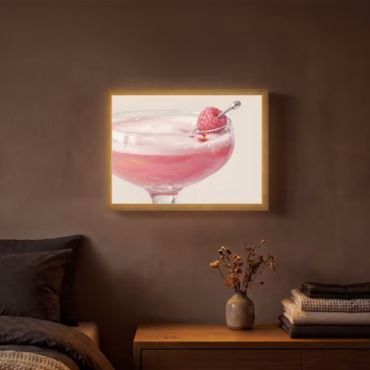 Cocktail - Framboos - Drank - Modern - Roze Light Box met batterij (Wandlamp) middel -sfeer4