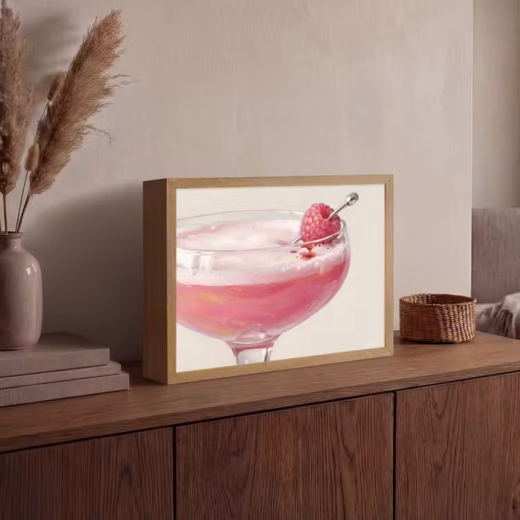 Cocktail - Framboos - Drank - Modern - Roze Light Box met batterij (Wandlamp) middel -sfeer2