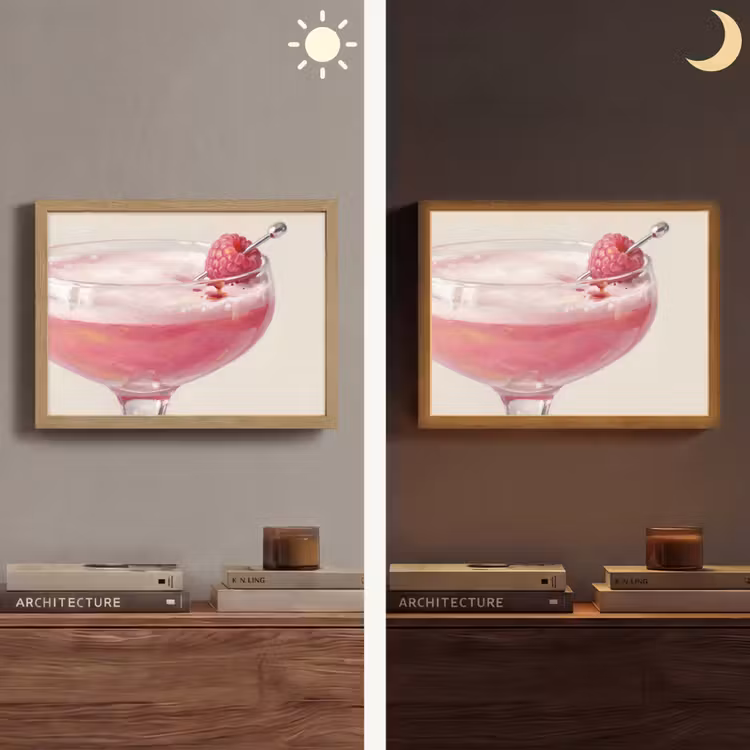 Cocktail - Framboos - Drank - Modern - Roze Light Box met batterij (Wandlamp) middel -sfeer3