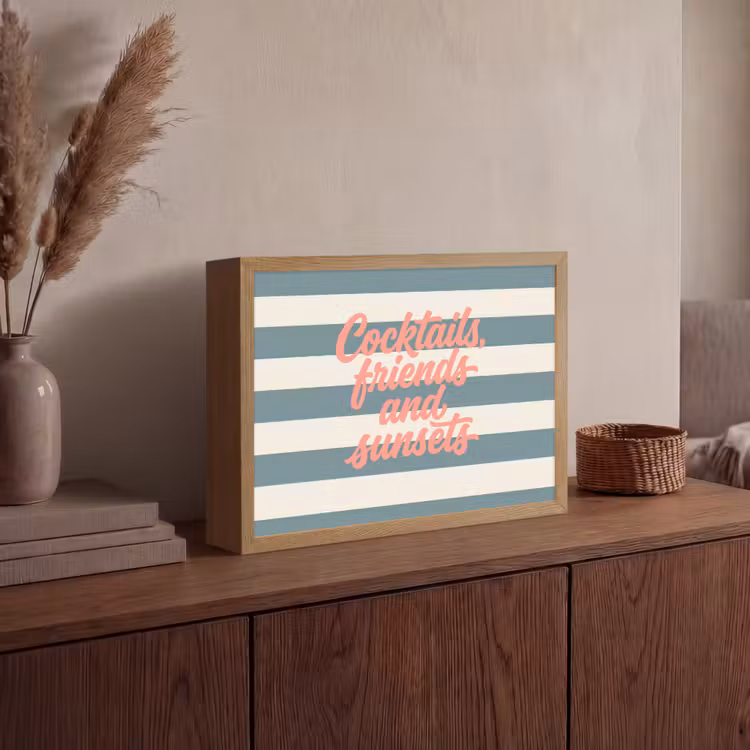 Cocktails - Strepen - Blauw - Koraal Light Box met batterij (Wandlamp) middel -sfeer2