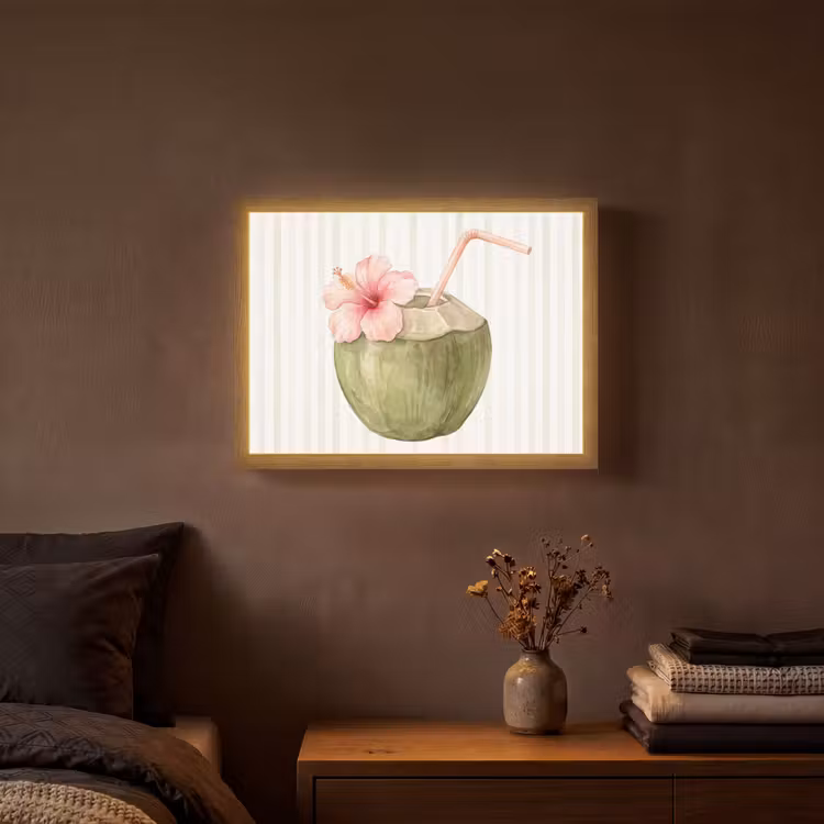 Kokosnoot - Drank - Tropisch - Illustratie - Zomer Light Box met batterij (Wandlamp) middel -sfeer4