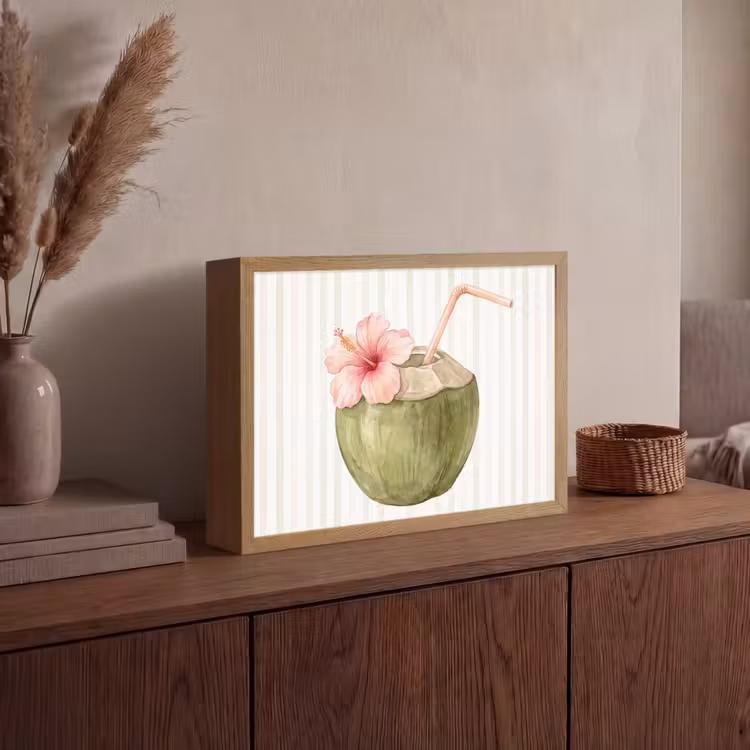 Kokosnoot - Drank - Tropisch - Illustratie - Zomer Light Box met batterij (Wandlamp) middel -sfeer2