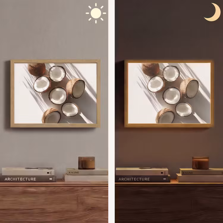 Kokosnoten - Bruin - Shaduw Light Box met batterij (Wandlamp) middel -sfeer3