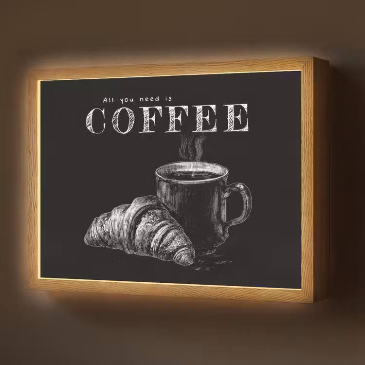 Koffie - Croissant - Tekst Light Box met batterij (Wandlamp) middel -z3d_website