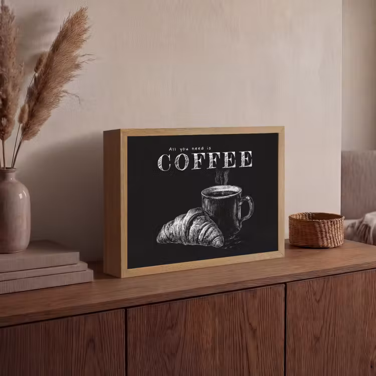 Koffie - Croissant - Tekst Light Box met batterij (Wandlamp) middel -sfeer2