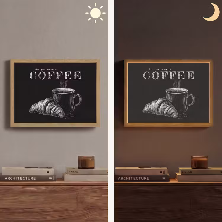 Koffie - Croissant - Tekst Light Box met batterij (Wandlamp) middel -sfeer3