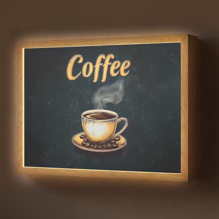 Koffie - Schotel - Koffiebonen - Retro Light Box met batterij (Wandlamp) middel -z3d_website