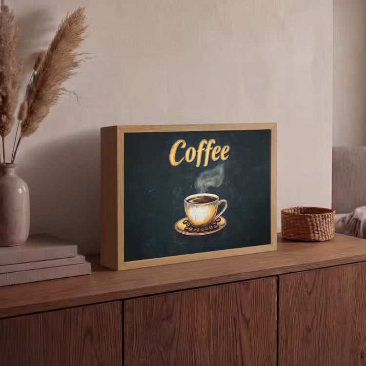 Koffie - Schotel - Koffiebonen - Retro Light Box met batterij (Wandlamp) middel -sfeer2