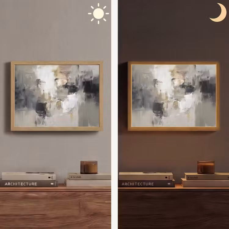 Kleurenpalet - Penseelstreken - Beige - Nevelig Light Box met batterij (Wandlamp) middel -sfeer3
