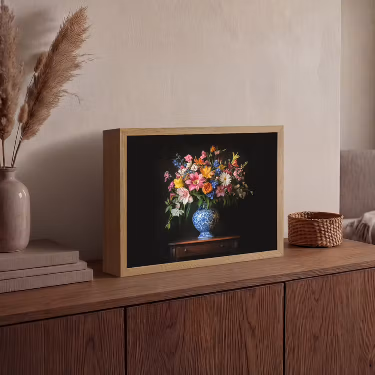 Kleur - Vaas - Bloemen - Boeket Light Box met batterij (Wandlamp) middel -sfeer2