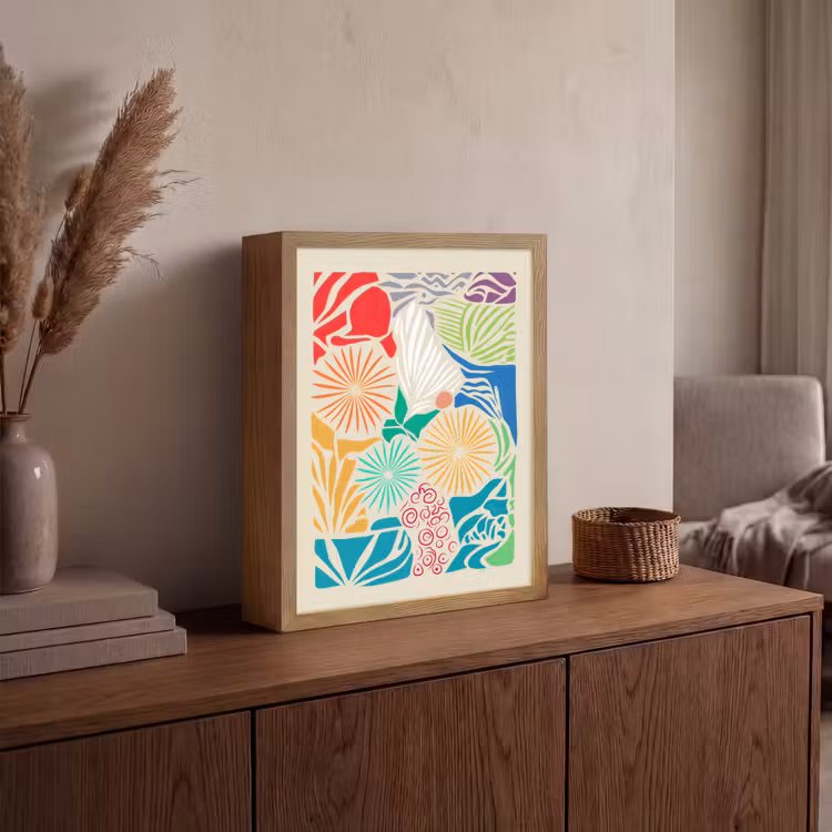 Kleurrijk - Abstract - Bloemen - Patronen Light Box met batterij (Wandlamp) middel -sfeer2