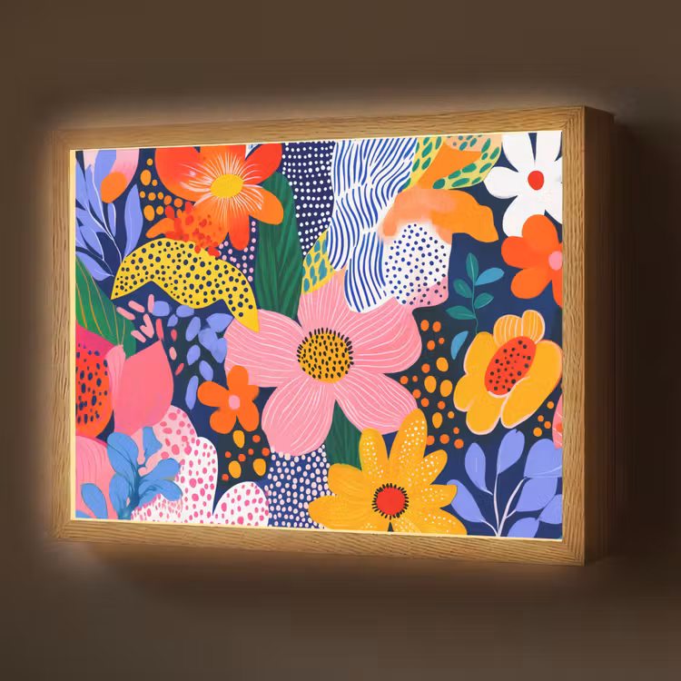 Kleurrijk - Bloemen - Abstract - Stippen Light Box met batterij (Wandlamp) middel -z3d_website