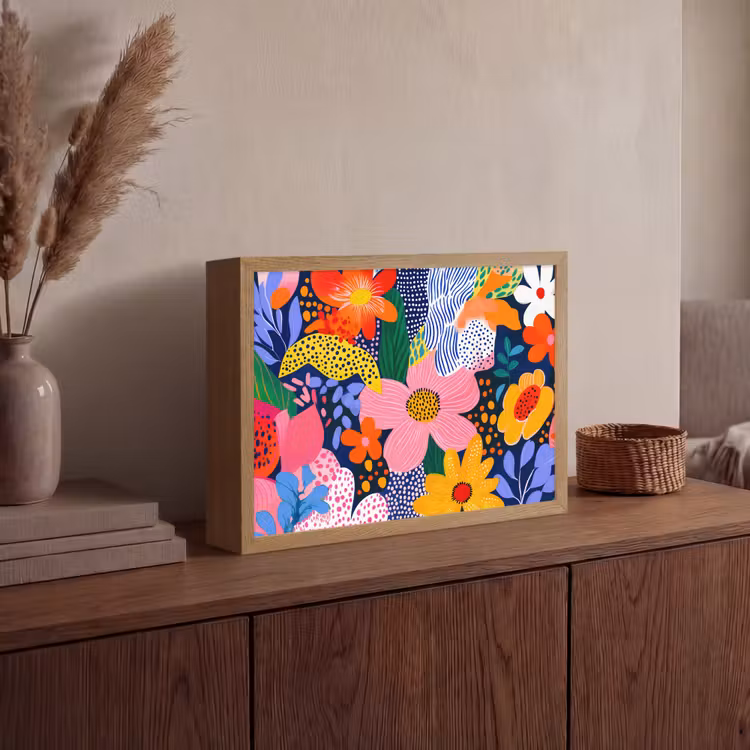 Kleurrijk - Bloemen - Abstract - Stippen Light Box met batterij (Wandlamp) middel -sfeer2