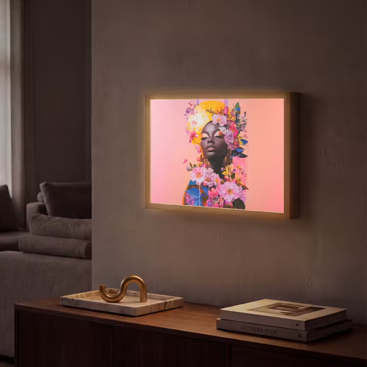 Kleurrijk - Bloemen - Vrouw - Zon Light Box met batterij (Wandlamp) middel -sfeer1
