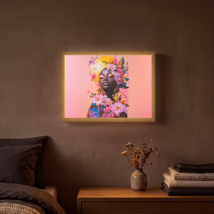 Kleurrijk - Bloemen - Vrouw - Zon Light Box met batterij (Wandlamp) middel -sfeer4
