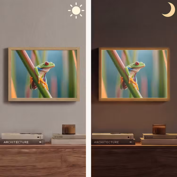 Kleurrijke kikker - Groene stengel - Alert Light Box met batterij (Wandlamp) middel -sfeer3