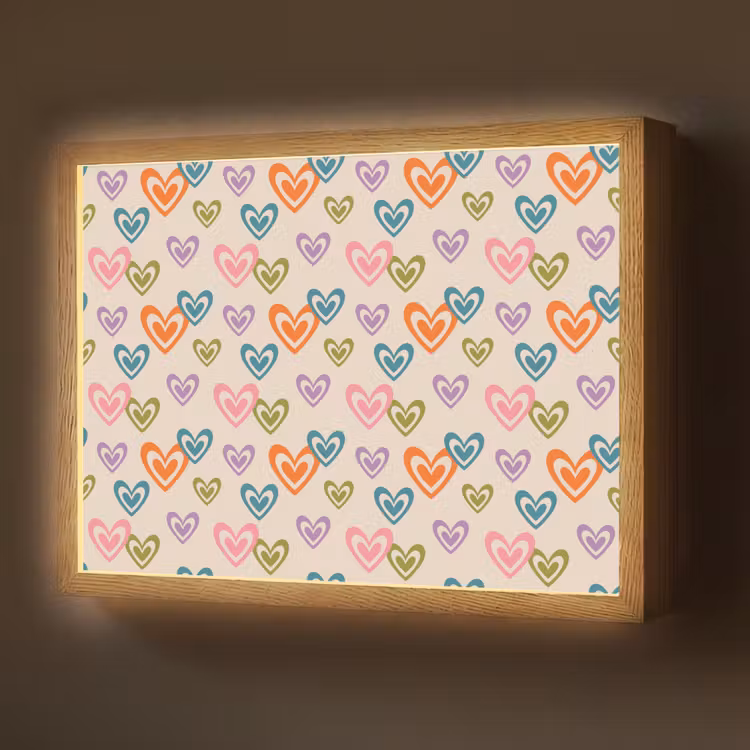 Kleurrijk - Hartjes - Patroon - Beige Light Box met batterij (Wandlamp) middel 907 -z3d_website