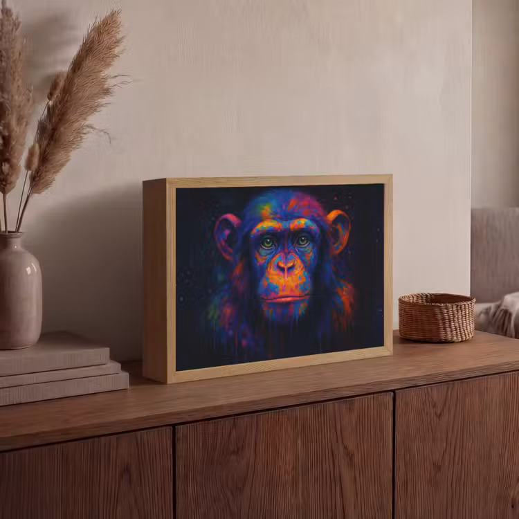 Kleurrijk - Aap - Abstract Light Box met batterij (Wandlamp) middel -sfeer2