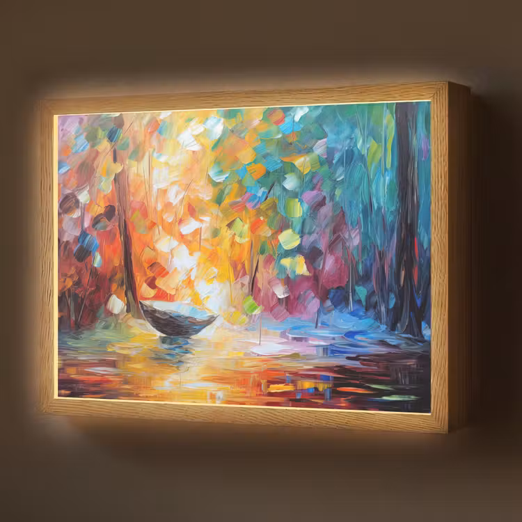 Kleurrijk - Olieverf - Water - Boot Light Box met batterij (Wandlamp) middel -z3d_website
