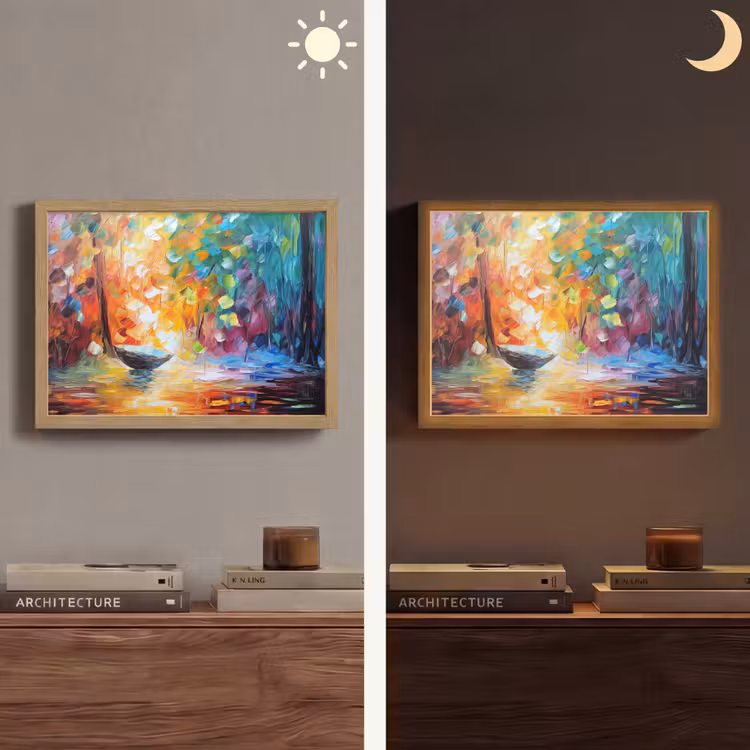 Kleurrijk - Olieverf - Water - Boot Light Box met batterij (Wandlamp) middel -sfeer3