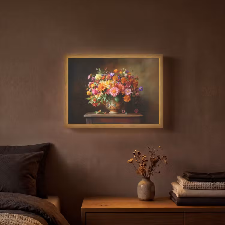 Kleuren - Boeket - Vaas - Hout Light Box met batterij (Wandlamp) middel -sfeer4