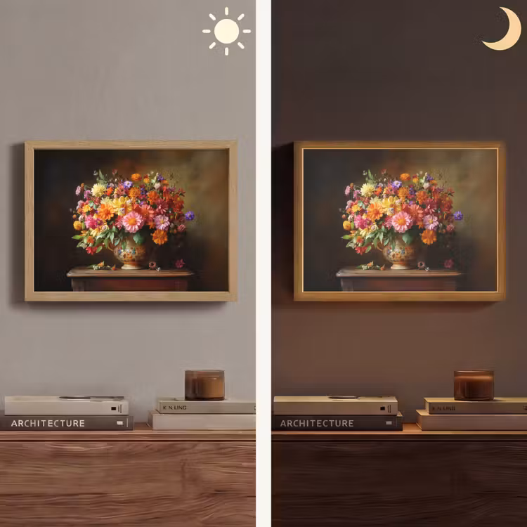 Kleuren - Boeket - Vaas - Hout Light Box met batterij (Wandlamp) middel -sfeer3