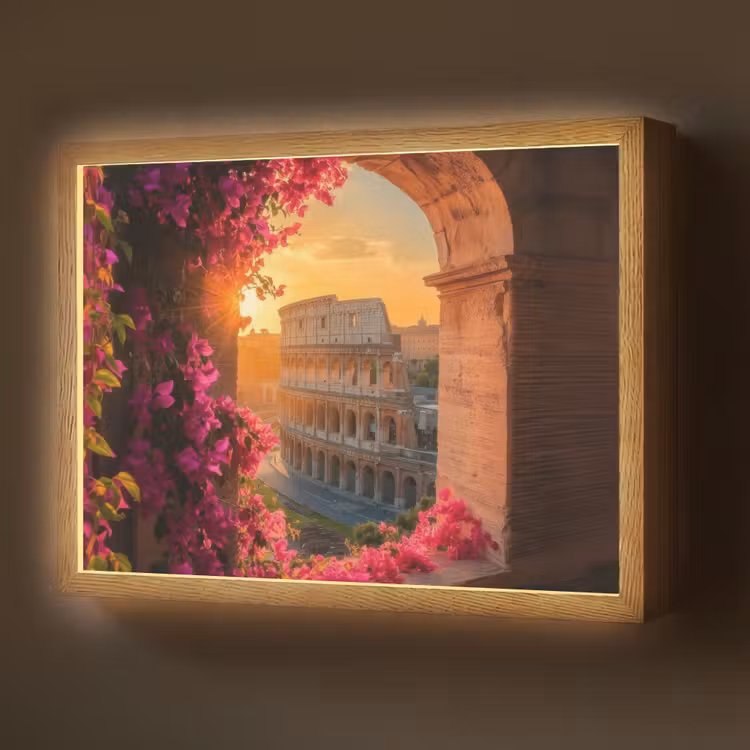 Colosseum - Rome - Roze Bloemen Light Box met batterij (Wandlamp) middel -z3d_website