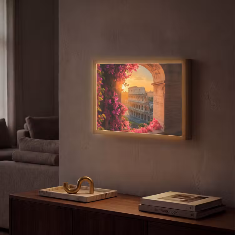 Colosseum - Rome - Roze Bloemen Light Box met batterij (Wandlamp) middel -sfeer1