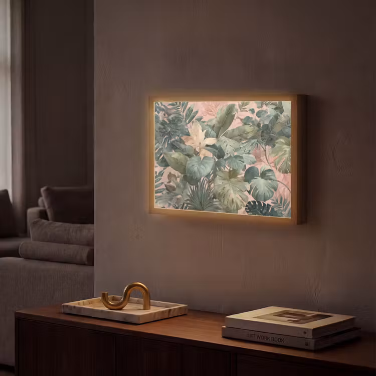 Compositie van bladeren - Groen - Roze Light Box met batterij (Wandlamp) middel -sfeer1