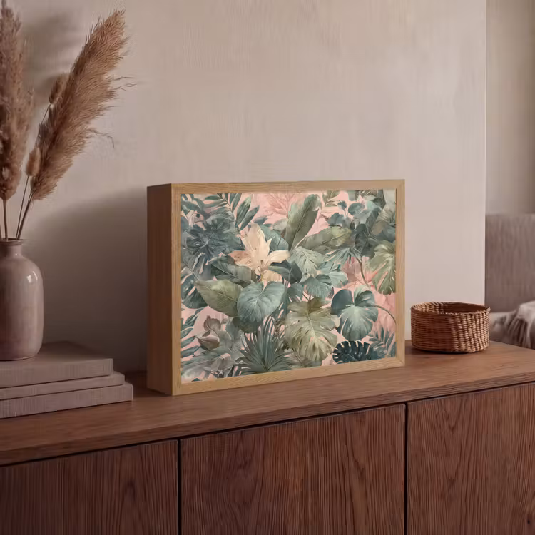 Compositie van bladeren - Groen - Roze Light Box met batterij (Wandlamp) middel -sfeer2