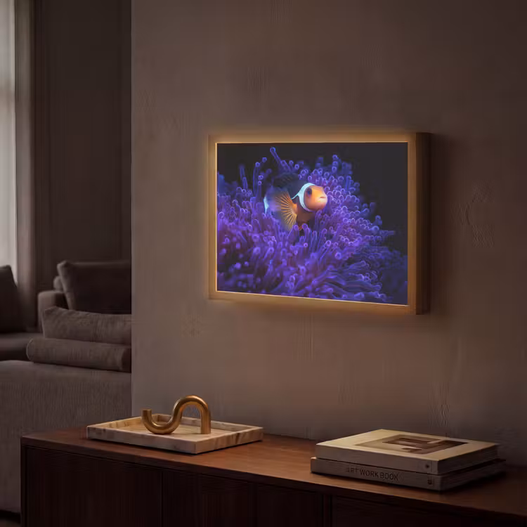 Koraal - Vis - Oranje - Zee Light Box met batterij (Wandlamp) middel -sfeer1