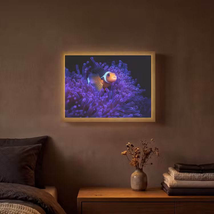 Koraal - Vis - Oranje - Zee Light Box met batterij (Wandlamp) middel -sfeer4