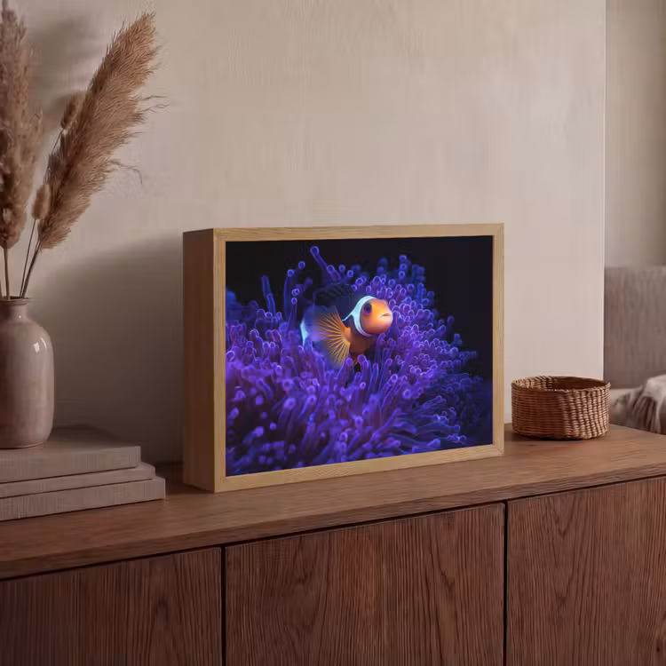 Koraal - Vis - Oranje - Zee Light Box met batterij (Wandlamp) middel -sfeer2