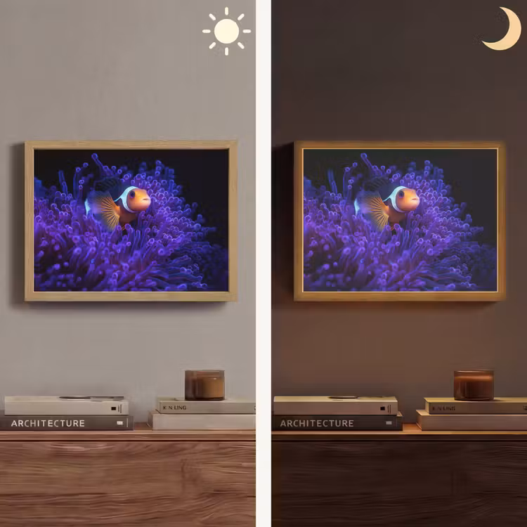 Koraal - Vis - Oranje - Zee Light Box met batterij (Wandlamp) middel -sfeer3