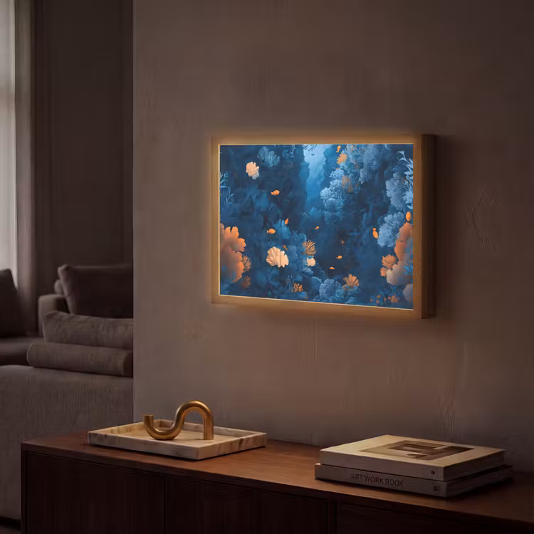 Koraalrif - Vissen - Oceaan - Blauw Light Box met batterij (Wandlamp) middel -sfeer1