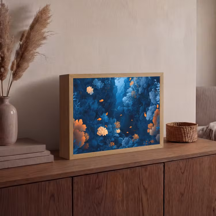Koraalrif - Vissen - Oceaan - Blauw Light Box met batterij (Wandlamp) middel -sfeer2