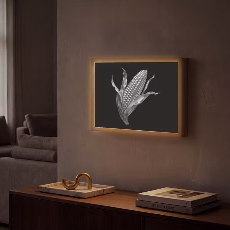 Maïskolf - Glanzend metaal - Elegant Light Box met batterij (Wandlamp) middel -sfeer1