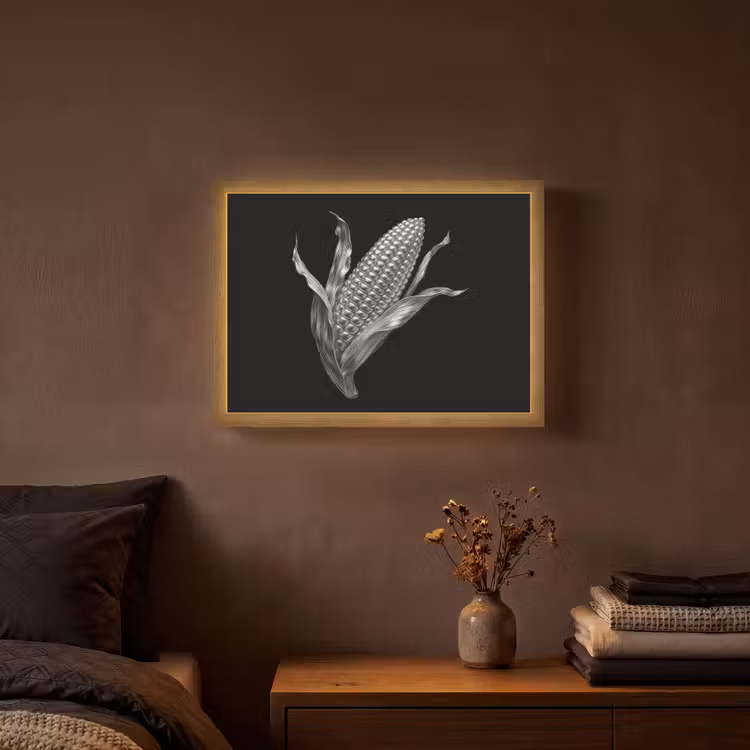 Maïskolf - Glanzend metaal - Elegant Light Box met batterij (Wandlamp) middel -sfeer4