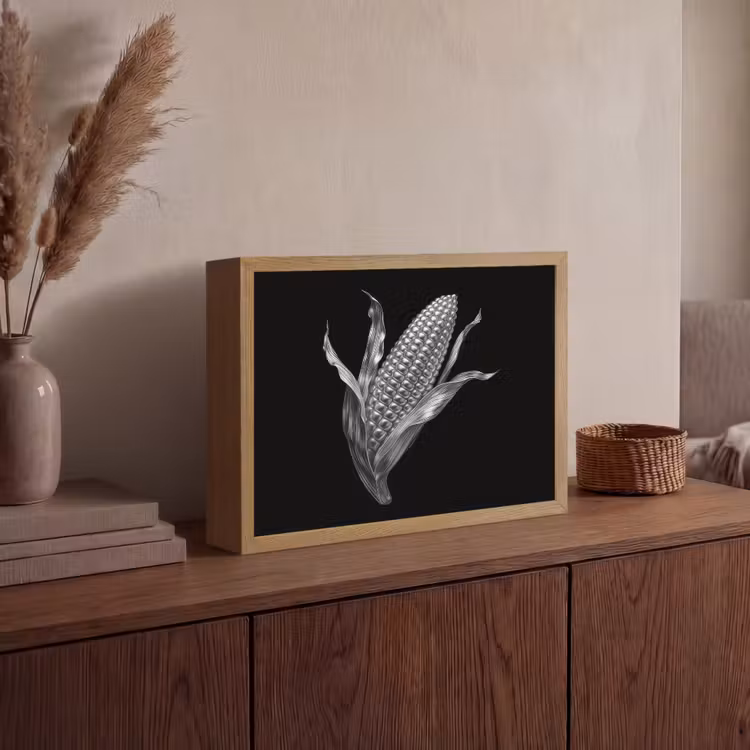 Maïskolf - Glanzend metaal - Elegant Light Box met batterij (Wandlamp) middel -sfeer2