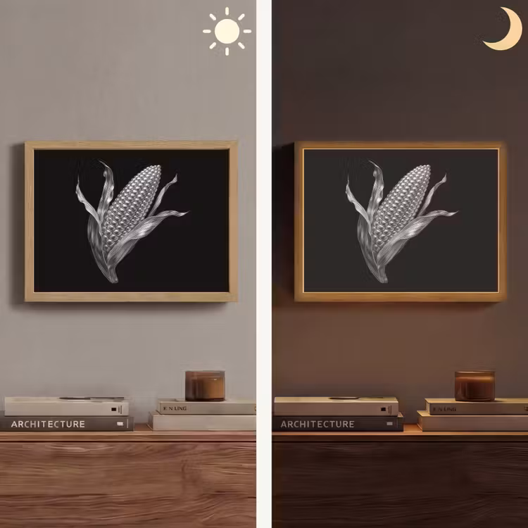 Maïskolf - Glanzend metaal - Elegant Light Box met batterij (Wandlamp) middel -sfeer3