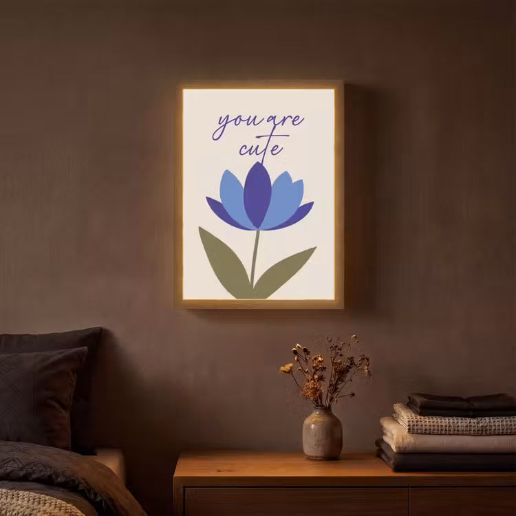 Korenbloem - Valentijn - Bloem - Blauw Light Box met batterij (Wandlamp) middel -sfeer4