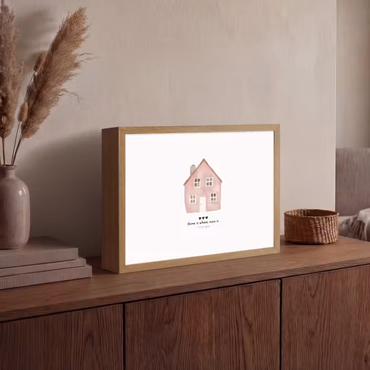 Huisje - Roze - Quote - Moeder Light Box met batterij (Wandlamp) middel -sfeer2