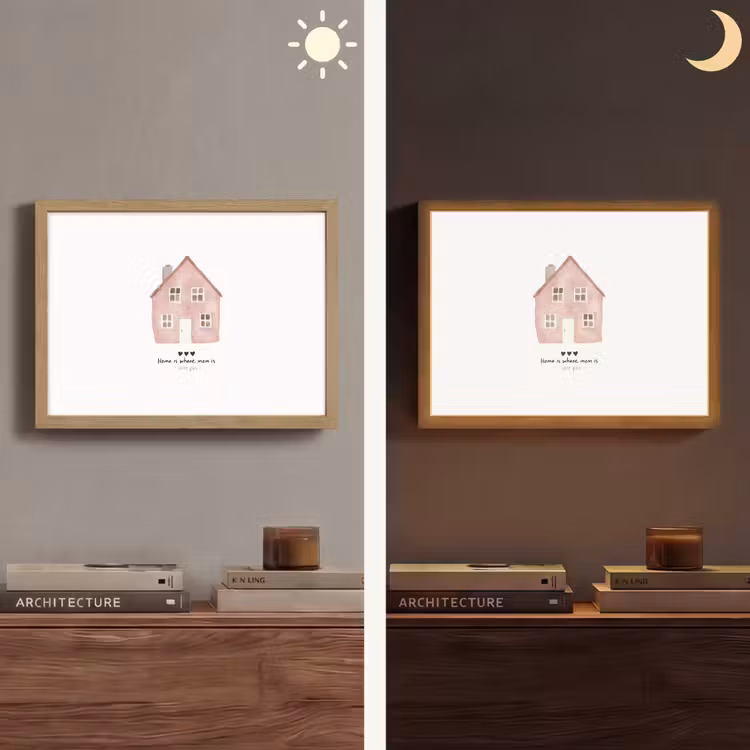 Huisje - Roze - Quote - Moeder Light Box met batterij (Wandlamp) middel -sfeer3