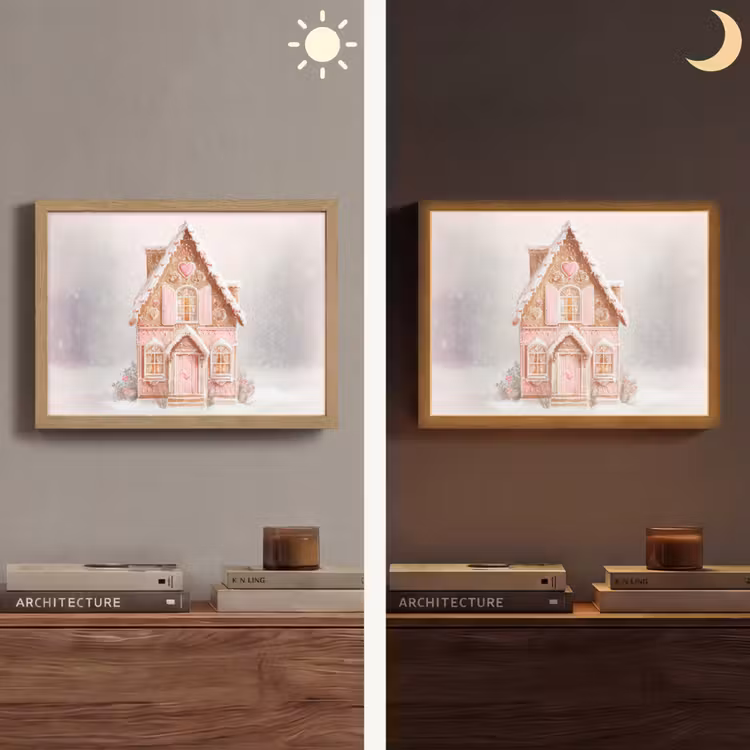 Huisje - Suiker - Pastel Light Box met batterij (Wandlamp) middel -sfeer3