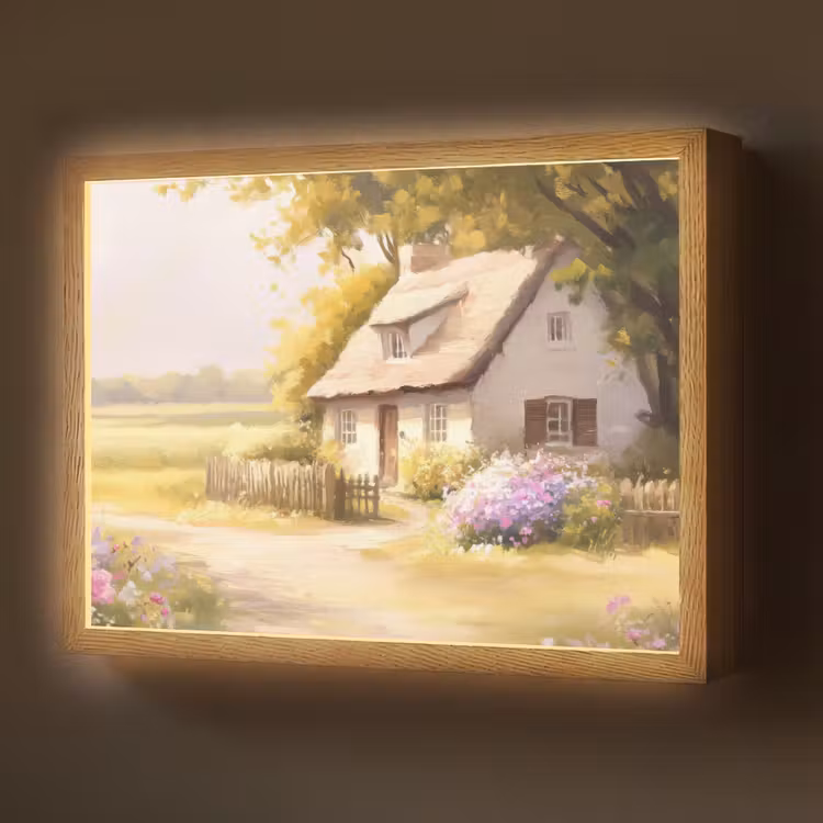 Huisje - Hout - Bloemen Light Box met batterij (Wandlamp) middel -z3d_website
