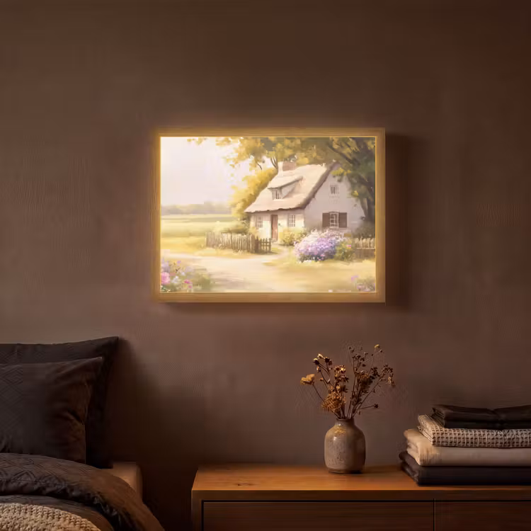 Huisje - Hout - Bloemen Light Box met batterij (Wandlamp) middel -sfeer4