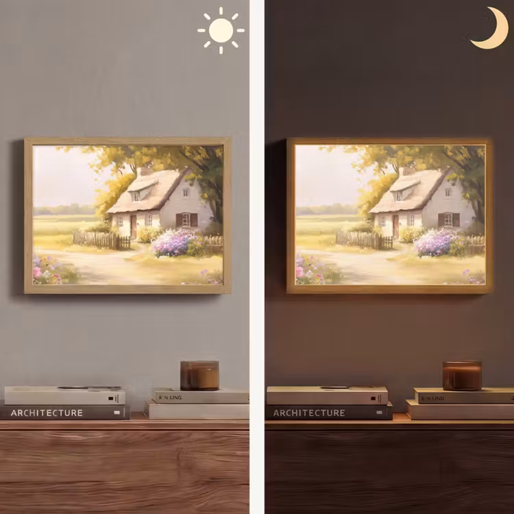 Huisje - Hout - Bloemen Light Box met batterij (Wandlamp) middel -sfeer3