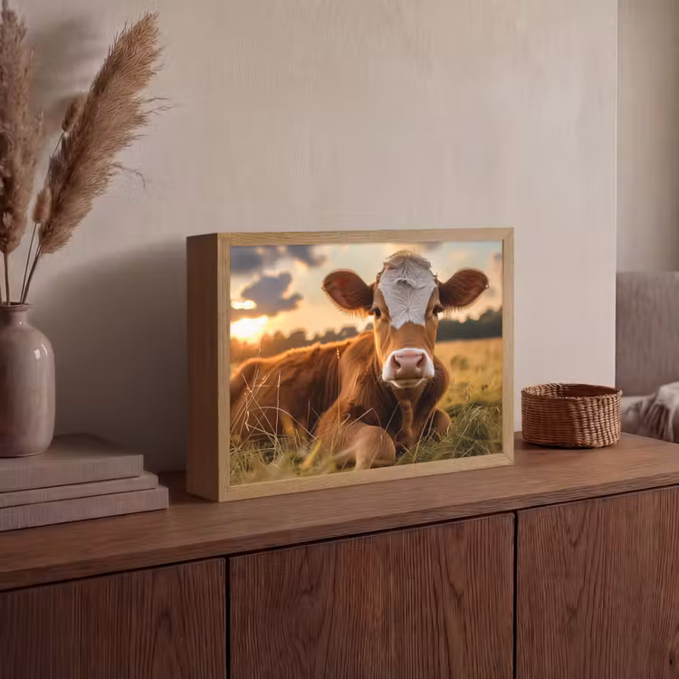 Koe - Dier - Weiland - Gras - Dieren - Natuur Light Box met batterij (Wandlamp) middel -sfeer2