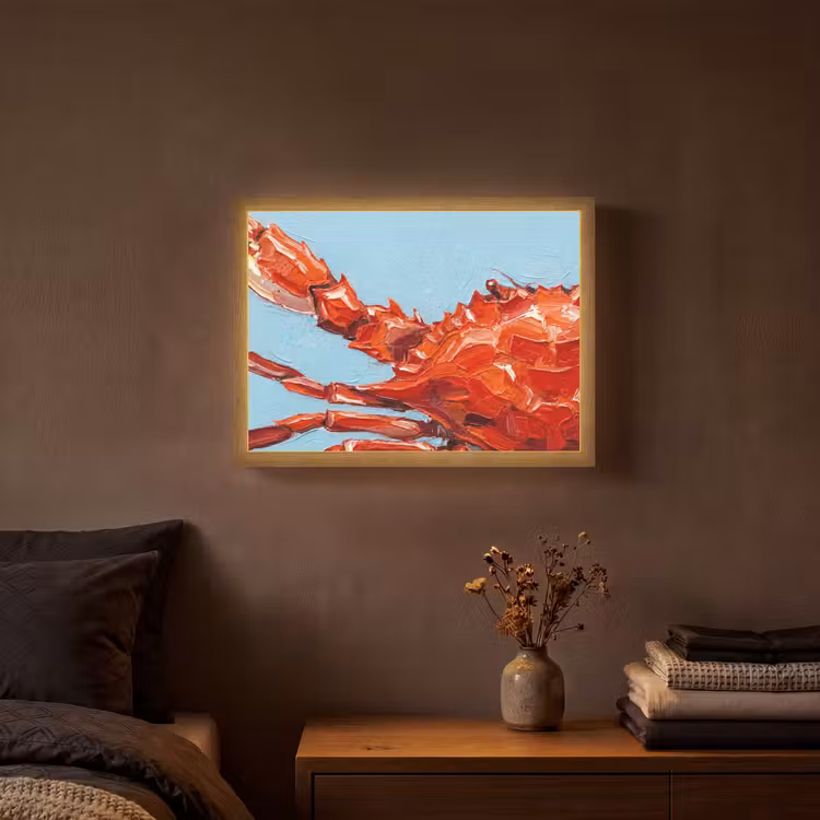 Krab - Zee - Dieren - Abstract - Rood Light Box met batterij (Wandlamp) middel -sfeer4